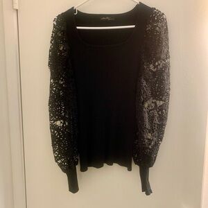 Black Knit Sweater Lace Sleeve Top